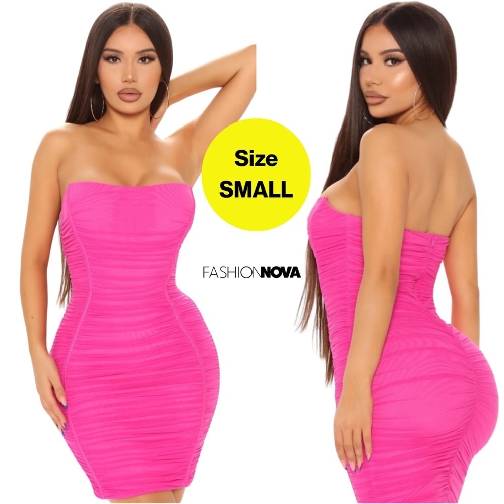 FASHION NOVA Magenta Pink Strapless Ruched Mini Dress 💖 (Womens Size Small)